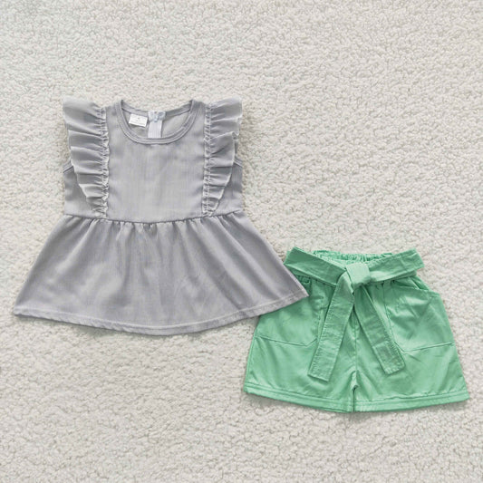 A9-22 Seersucker short sleeve shorts SUMMER girl outfit RTS 20230421