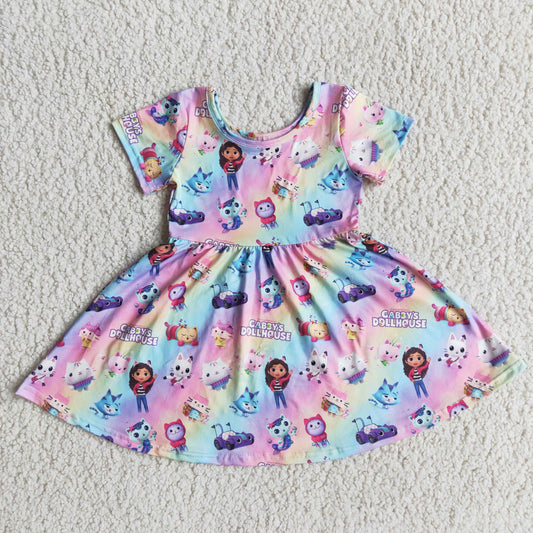 promotion cat cartoon colorful short sleeve dress