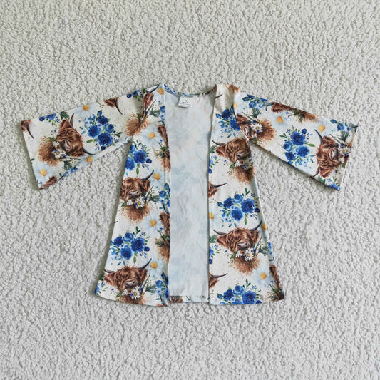 cow head blue yellow flower cardigan RTS 0628