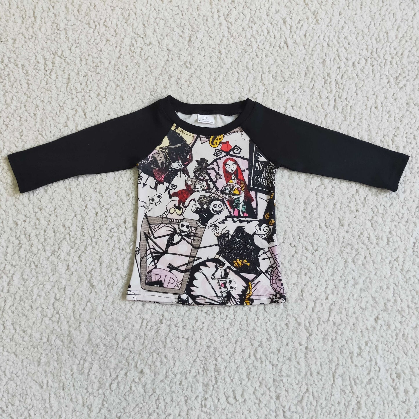 Halloween boy cartoon skull white head long sleeve top 0711 RTS