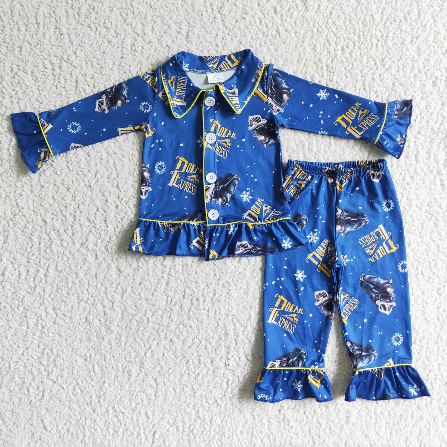 RTS girl cartoon blue button collar long sleeve pajamas outfit 0616