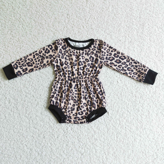 LR0108 promotion price leopard long sleeve girl bubble romper 0818 RTS