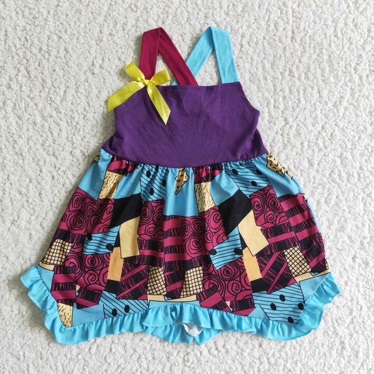 RTS  colorful short sleeve patch work halloween girl dress 0908