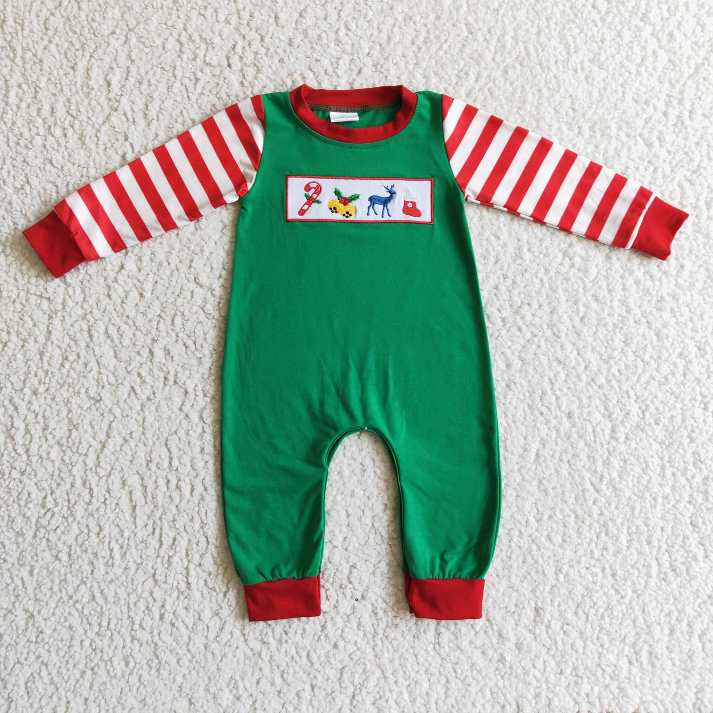 0926 RTS deer green long stripe sleeve  girl romper clothes Christmas