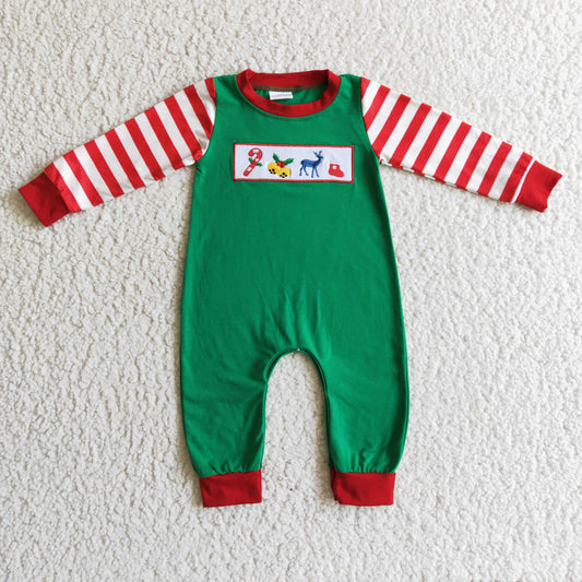0926 RTS deer green long stripe sleeve  girl romper clothes Christmas