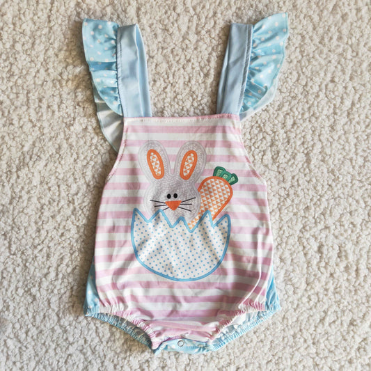 promotion RTS E11-3 flutter shoulder strap easter rabbit blue cartoon girl summer romper 0226