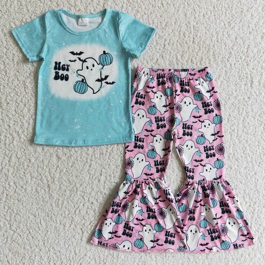 blue boo halloween long sleeve girl outfit 0908 RTS