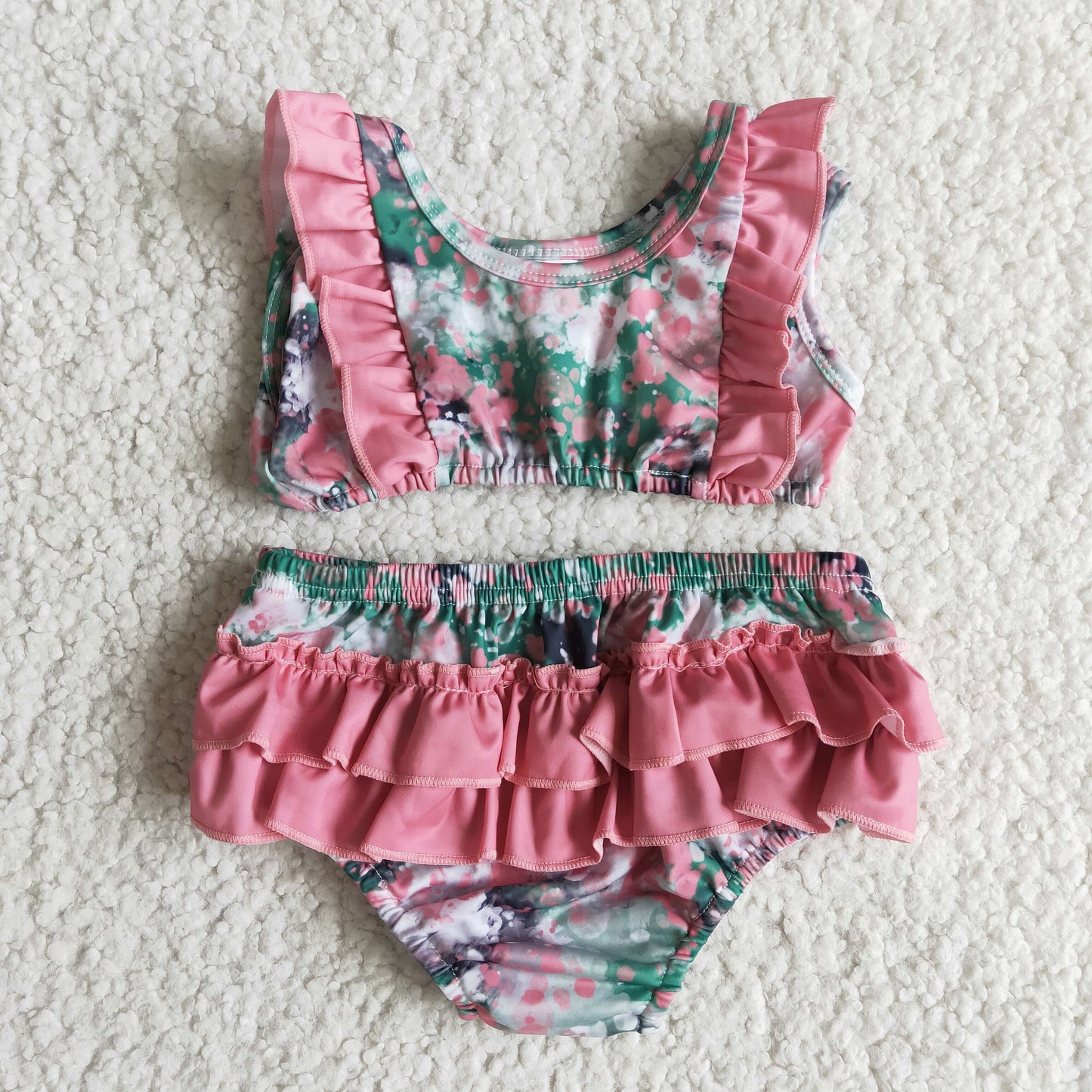 dot pink tie-dyed ruffles girl swimwear