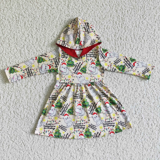 GLD0076 christmas girl hoodie green animal long sleeve girl dress clothes 0803 RTS