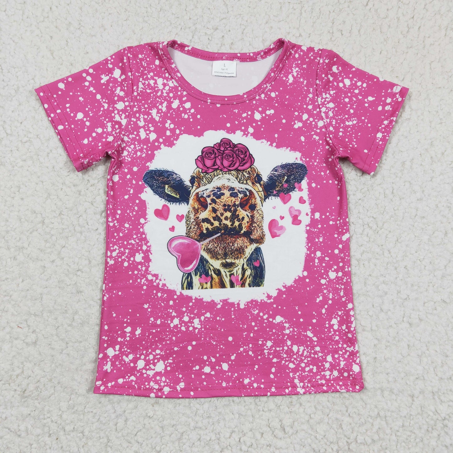 GT0111 COW howdy flower love Short sleeve girl top tee t-shirt 1227 RTS