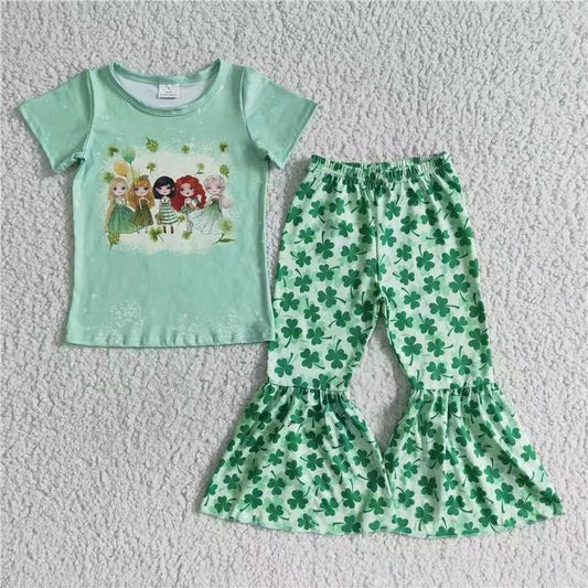 promotion B10-2 cartoon princess LUCKY clovers short sleeve girl outfit 20230323 RTS