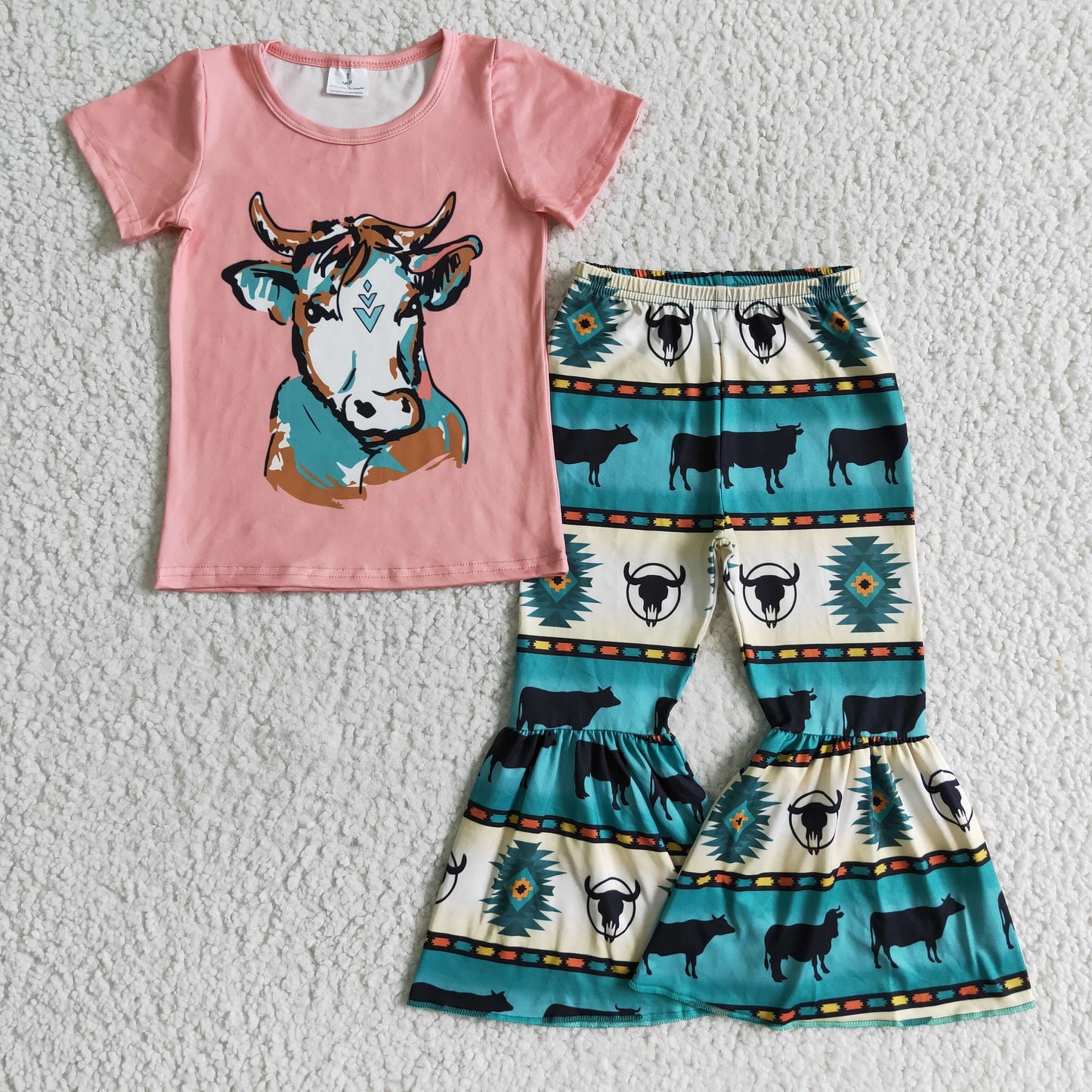 pink cow short sleeve GIRL outfit 0915 RTS