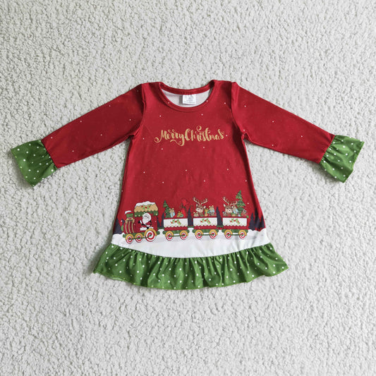 GLD0147  long sleeve christmas red car princess GIRL dress RTS 20230622