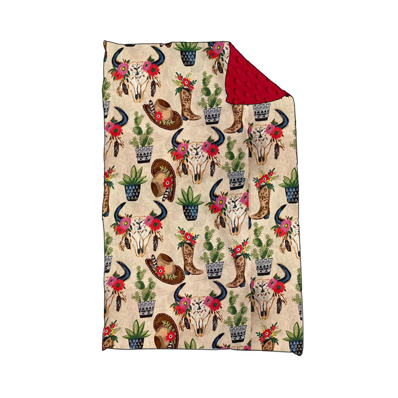 preorder western designs red flowers cow green cactus print baby blanket 0507