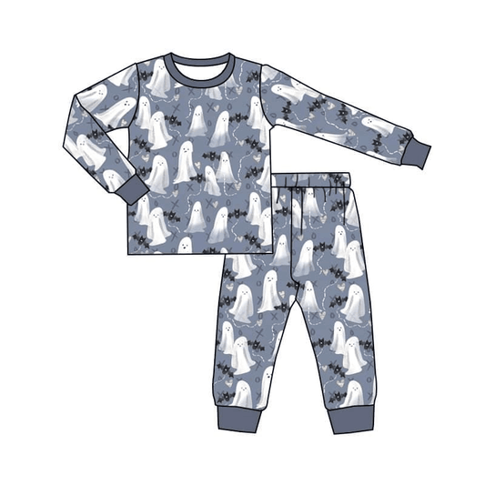 preorder 0711 halloween cartoon white head long sleeve pants blue pajamas boy outfit