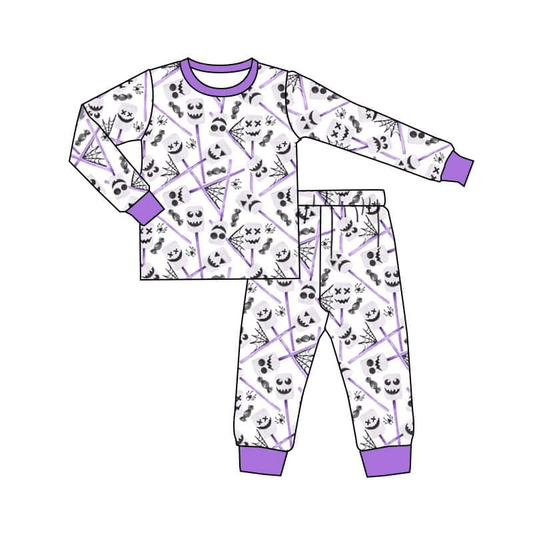 preorder 0711 halloween cartoon white head long sleeve pants purple pajamas boy outfit 的副本