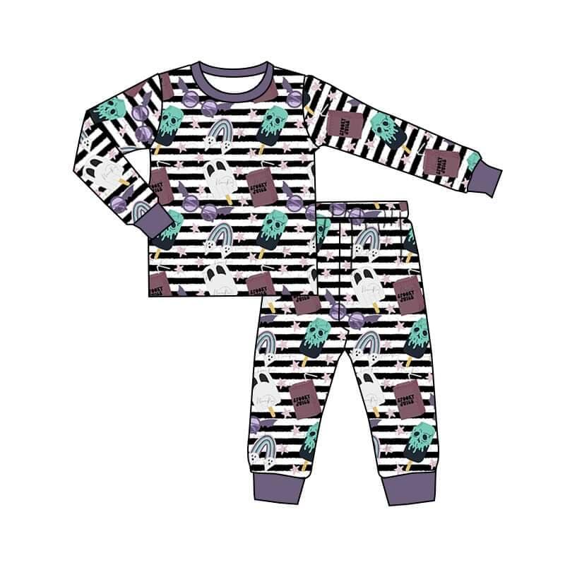 preorder 0711 halloween cartoon white head long sleeve pants purple pajamas girl outfit