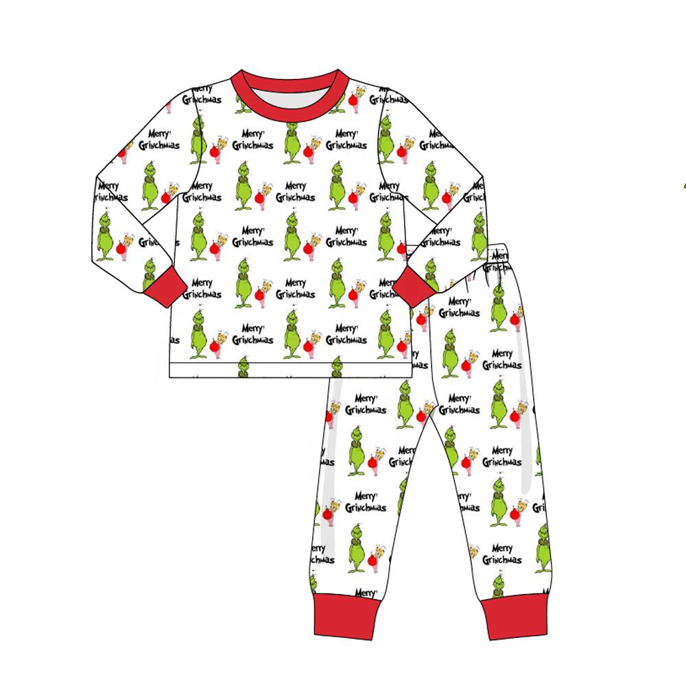 preorder merry Christmas green grin long sleeve jogger boy pajamas outfit 0714