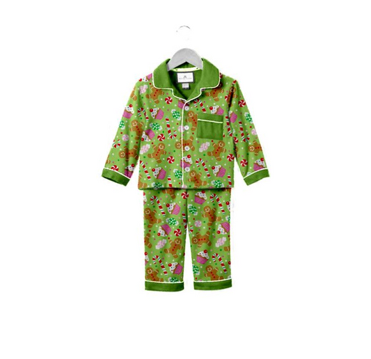 preorder merry Christmas green ginger chookie candy long sleeve boy pajamas outfit 0714