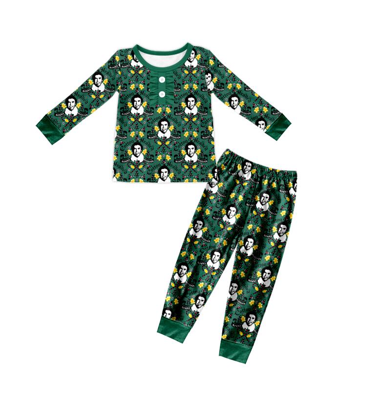 Preorder christmas cartoon green man long sleeve long bell bottom pants baby fall boy pajamas outfit 0714