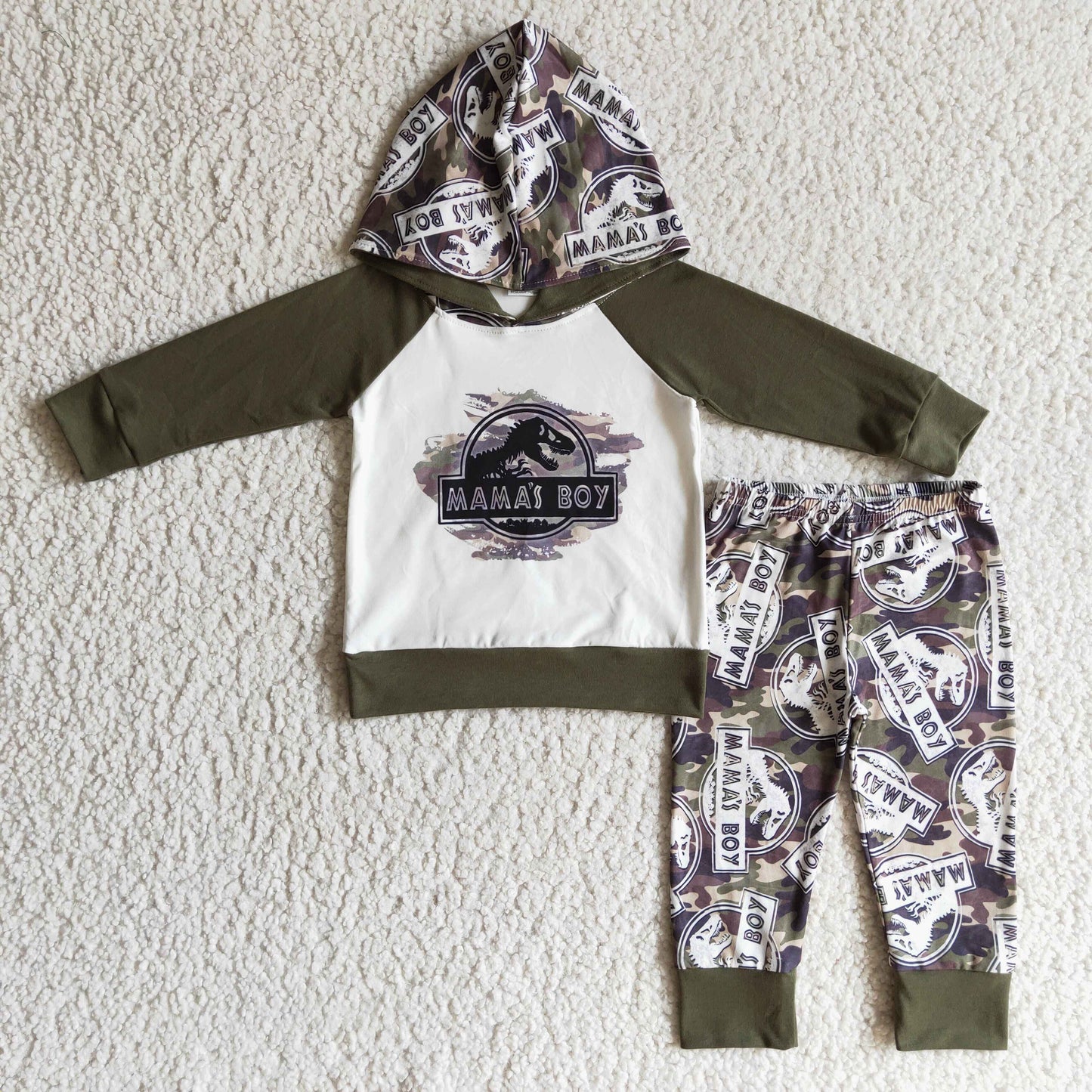 green HOODIE mama's boy dinosaur long sleeve jogger boy outfit RTS 0919