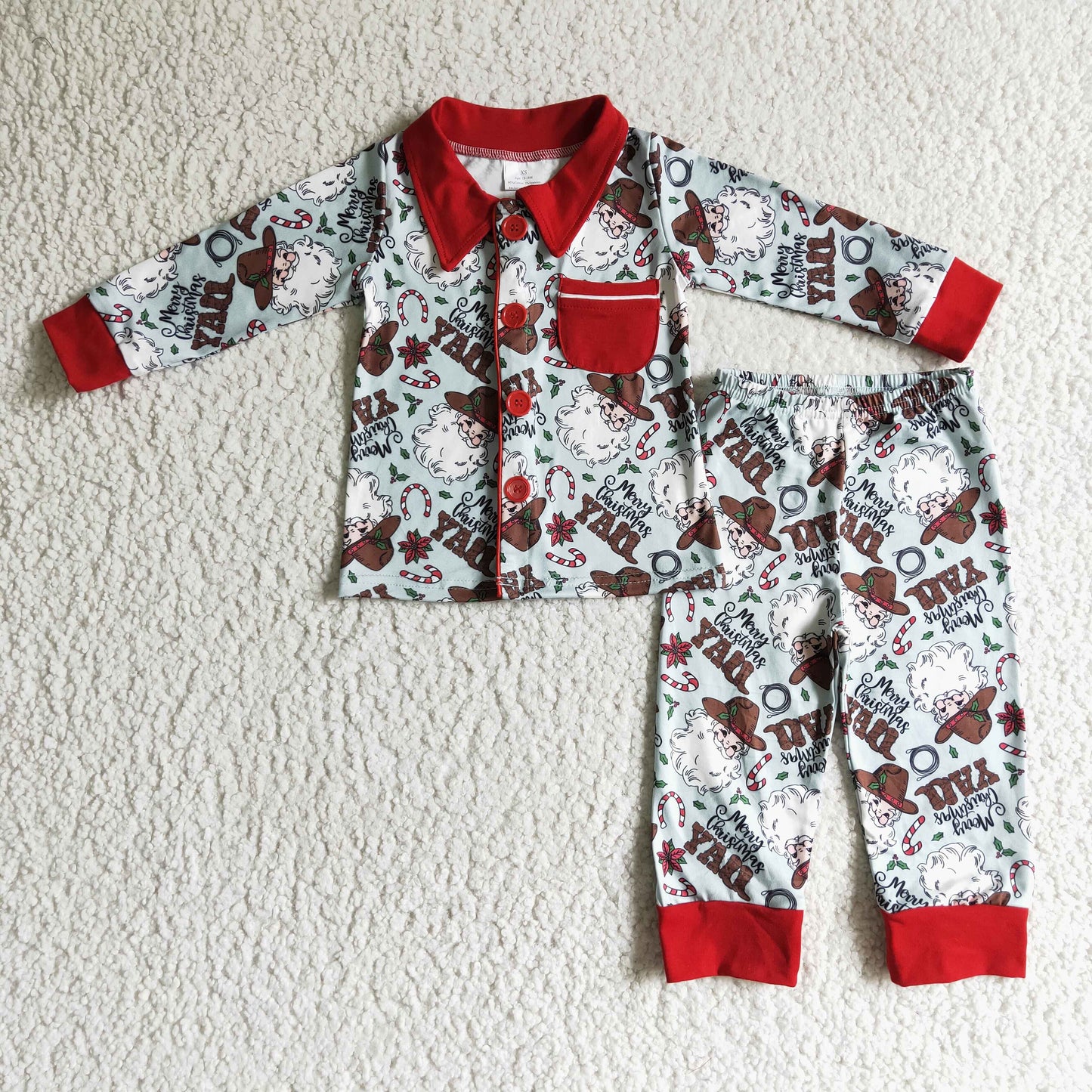 BLP0079 RTS black christmas santa long sleeve boy pajamas outfit 20230612 RTS