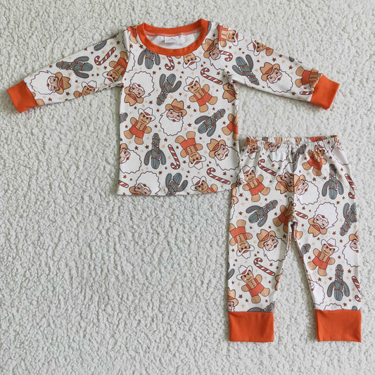 RTS 0919 orange christmas santa long sleeve boy pajamas outfit