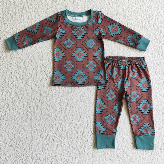 BLP0107 western geometric print long sleeve boy pajamas outfit 1108 RTS