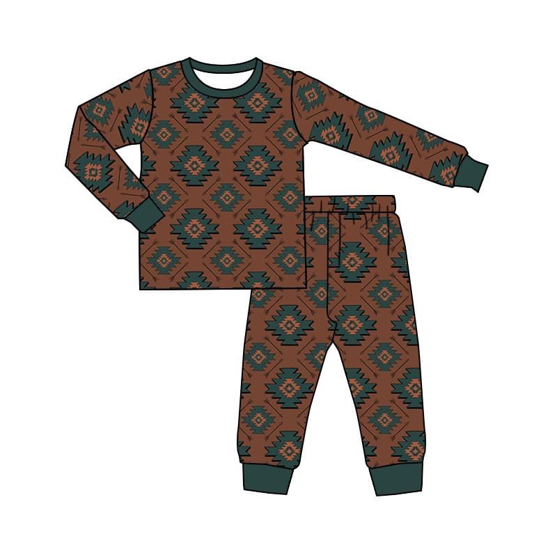 preorder bandana green brown pattern long sleeve boy pajamas 0908