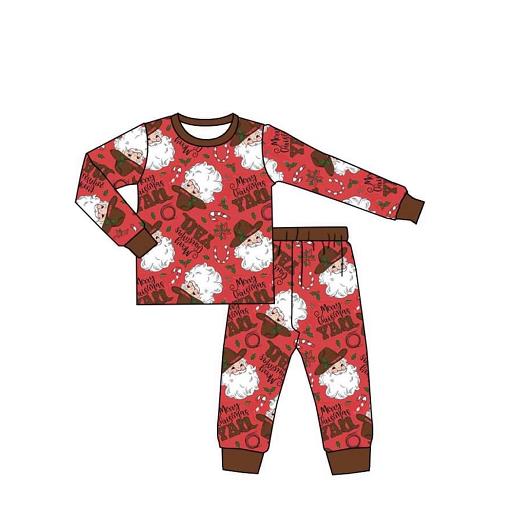 Red christmas Santa long sleeve girl pajamas outfit 0913  preorder