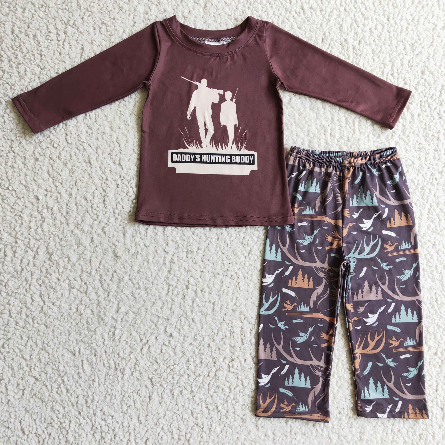 BLP0125 hunting daddy  long sleeve  boy pajamas outfit 1109 RTS