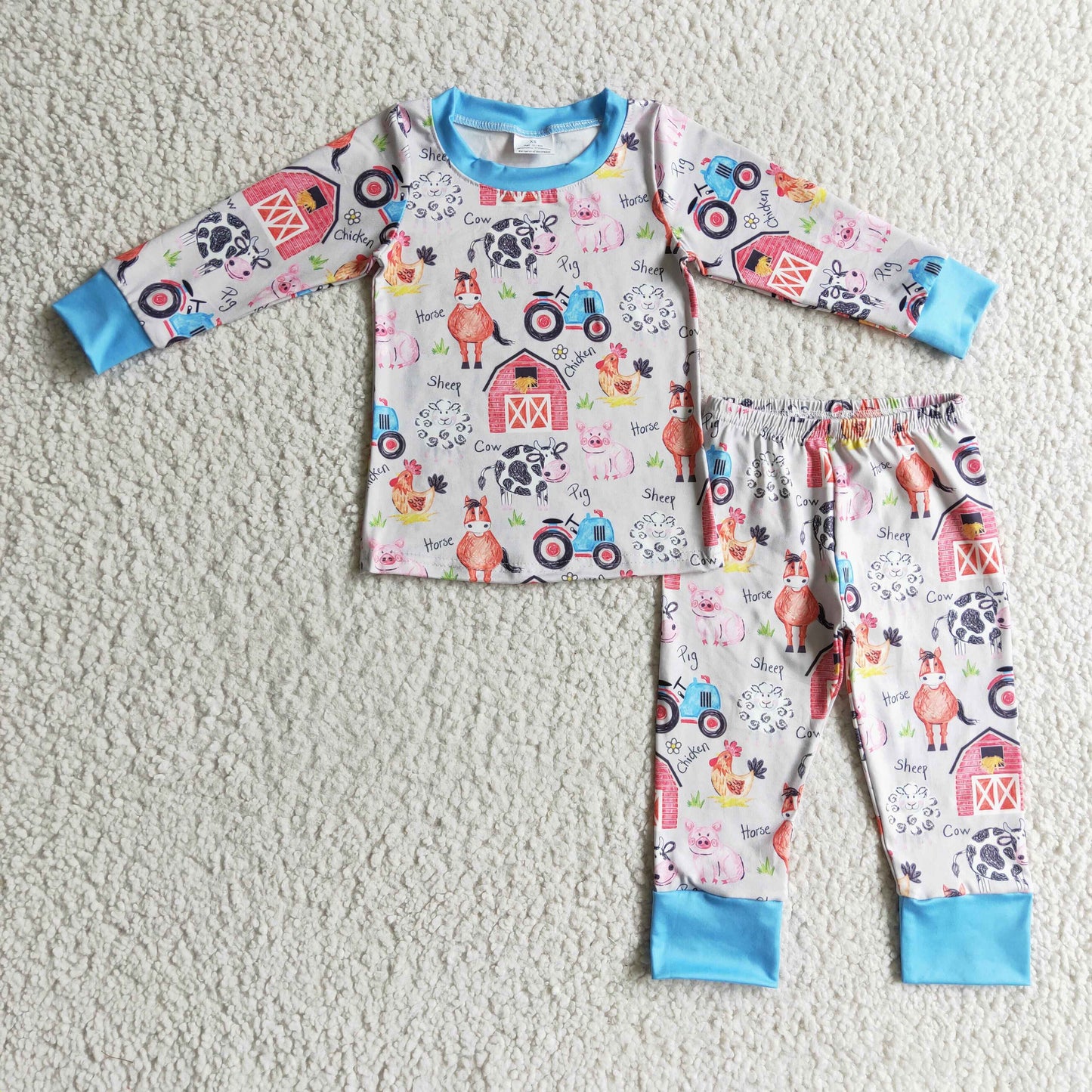 BLP0138 cow house long sleeve boy pajamas outfit RTS 1109