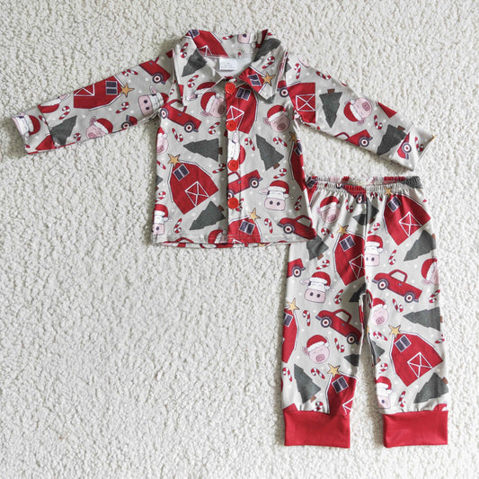 BLP0143 christmas cow farm long sleeve boy outfit pajamas RTS