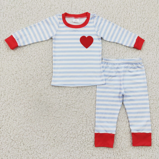 BLP0149 LOVE valentine stripe long sleeves embroidery pajamas boy outfit  RTS 1219