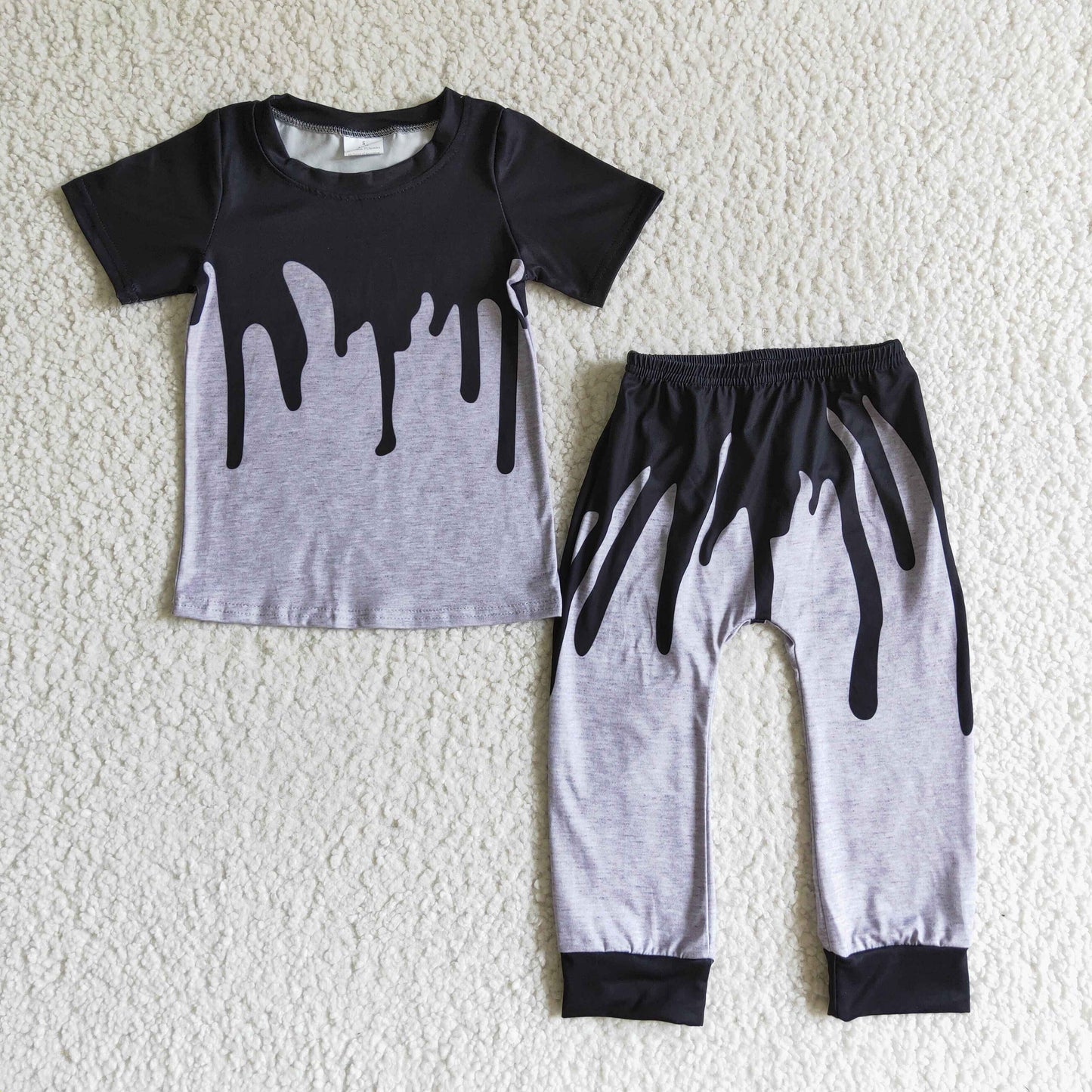 short black sleeve grey jogger boy pajamas outfit 0829  RTS