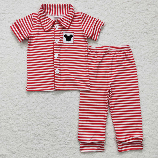 RTS cartoon embroidery mouse stripe short sleeve boy outfit pajamas 1201 BSPO0040