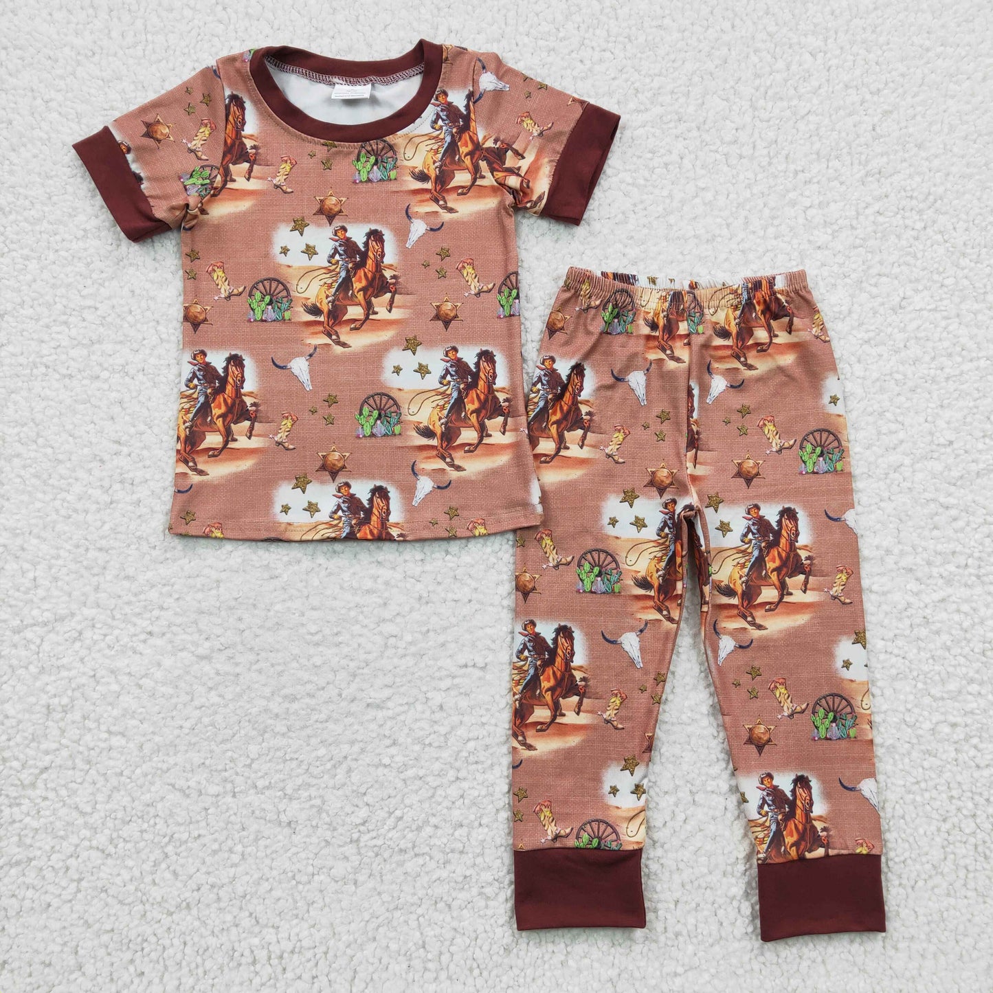 BSPO0061 western horse short sleeve boy pajamas outfit 20230211 RTS