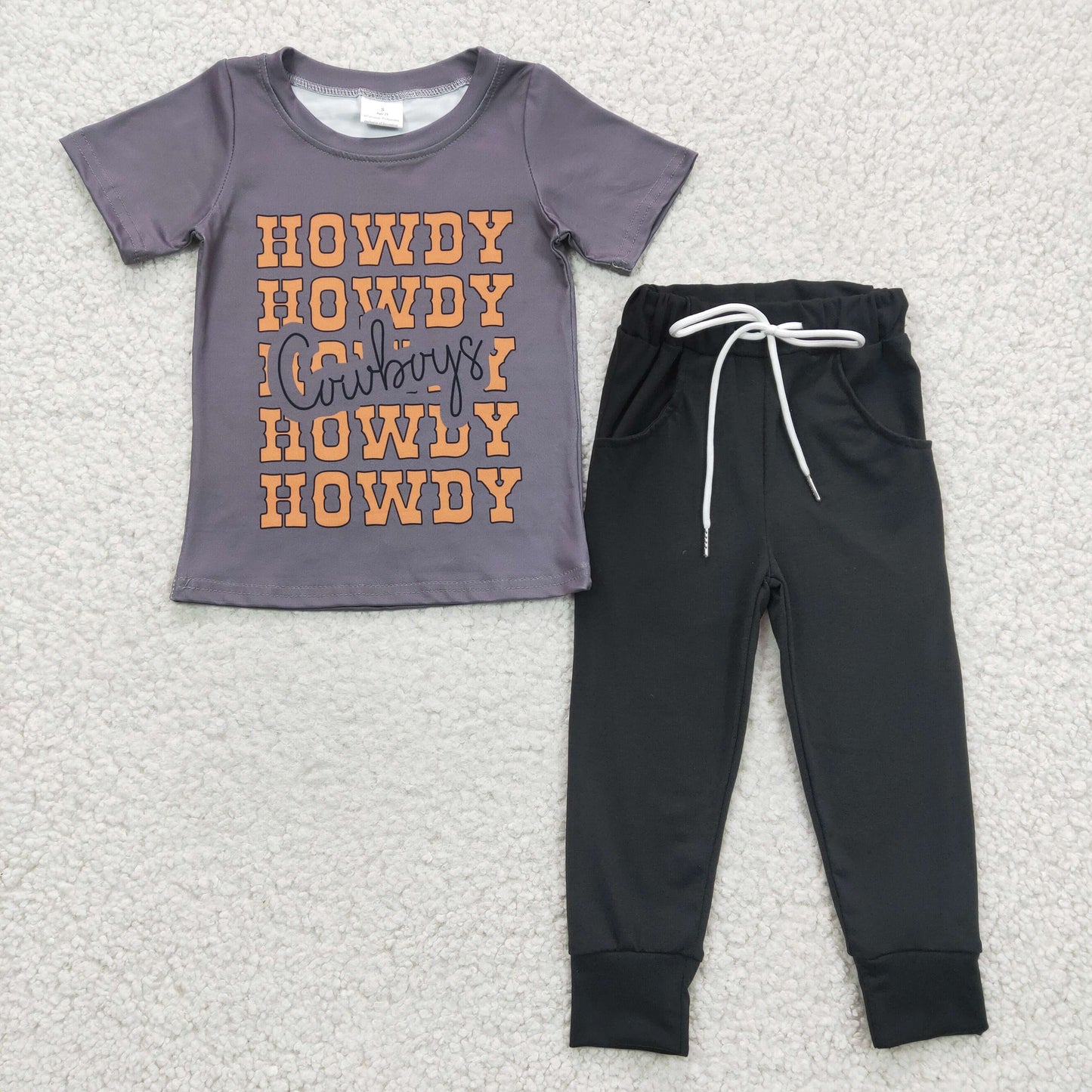 BSPO0063 western howdy cowboy short sleeves jogger boy outfit  1230