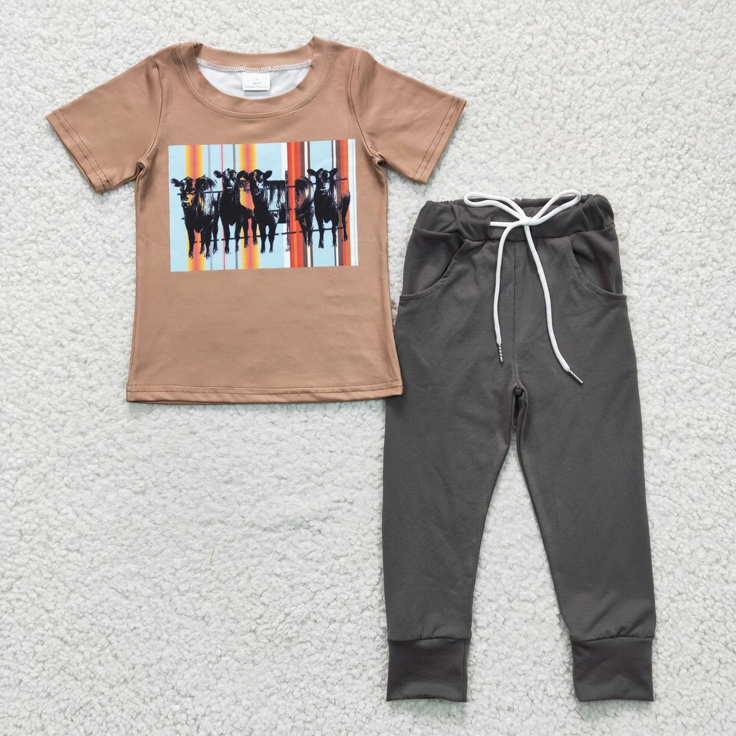 BSPO0064 western cow short sleeves jogger boy outfit 20230110 RTS