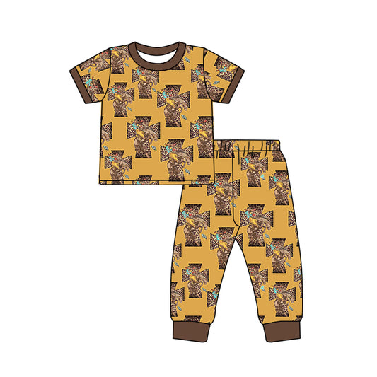 BSPO0080 preorder western horse short sleeve boy pajamas outfit 1209