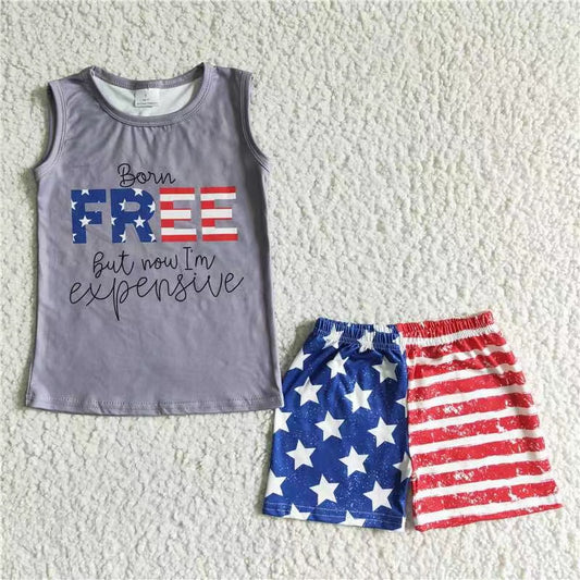 promotion price BSSO0036 free gray top star 4th July  red white stripe short sleeves boy shorts boy outfits RTS 202405