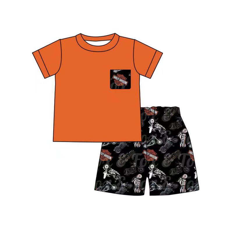 preorder western designs dirt bike print orange top baby  boy outfit  0507