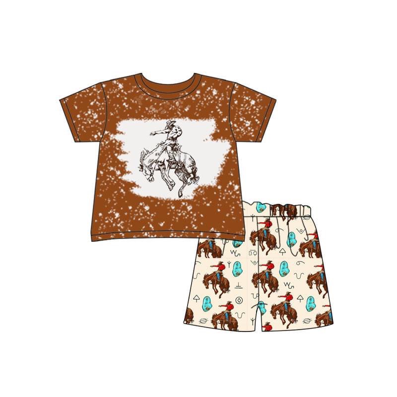 preorder western designs brown cowboy cactus print baby  boy outfit  0507