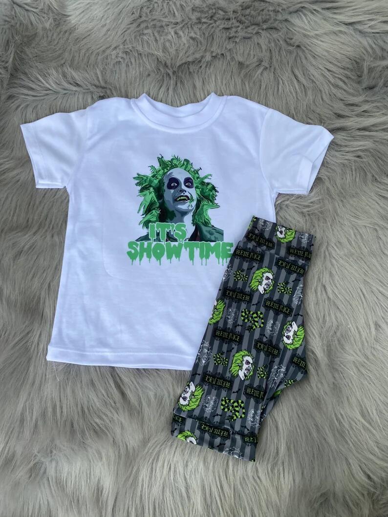 202408 RTS promotion RTS 0630 halloween show time short sleeve long pants green hair skull boy outfit