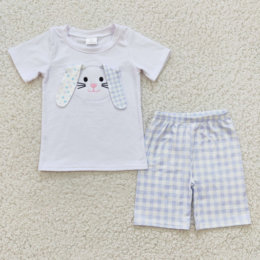 BSSO0090  short sleeve embroidery cotton Easter rabbit ears summer set boy outfit  1219