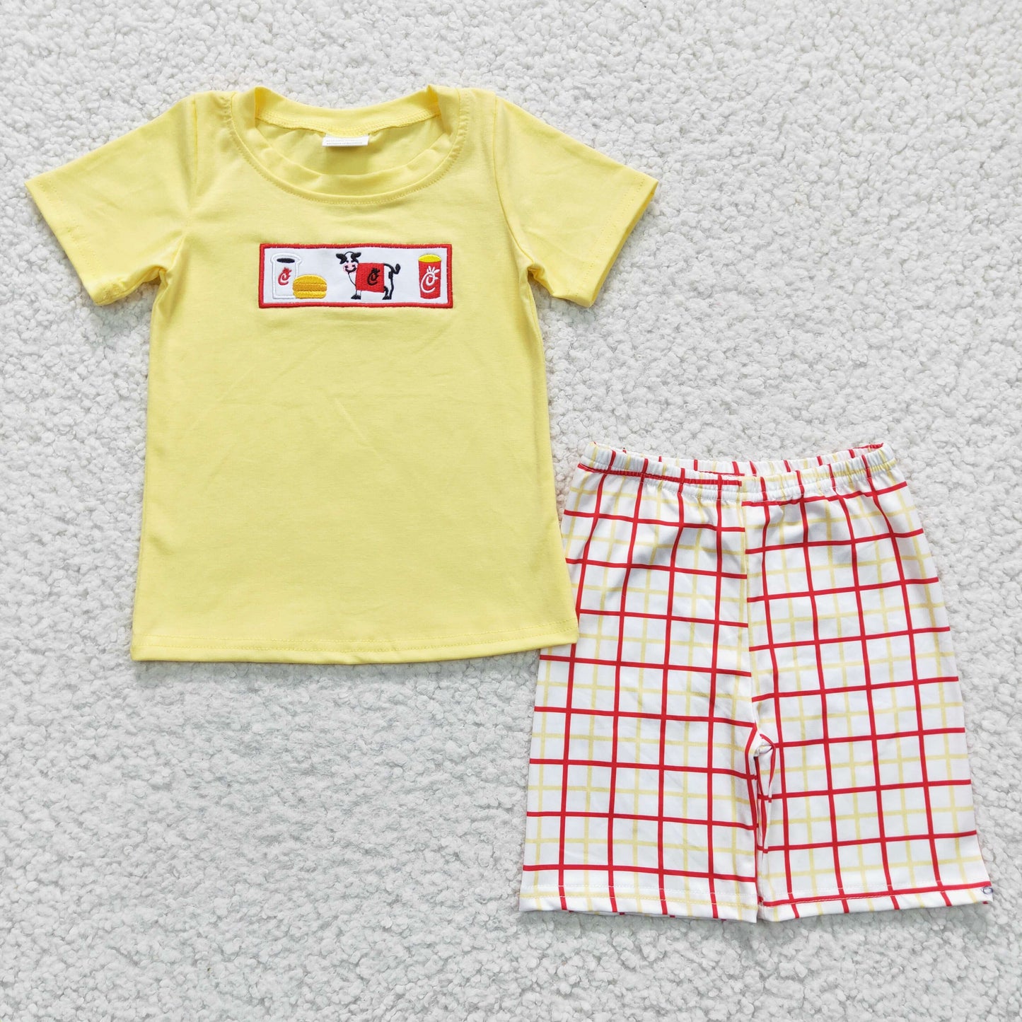 BSSO0112 embroidery chicken short sleeve shorts yellow cow boy summer outfit 20230110 RTS