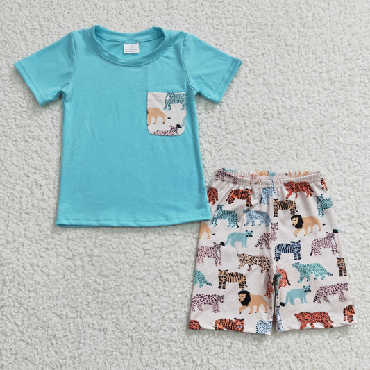 BSSO0119 short sleeve western summer animal world shorts boy outfit  RTS