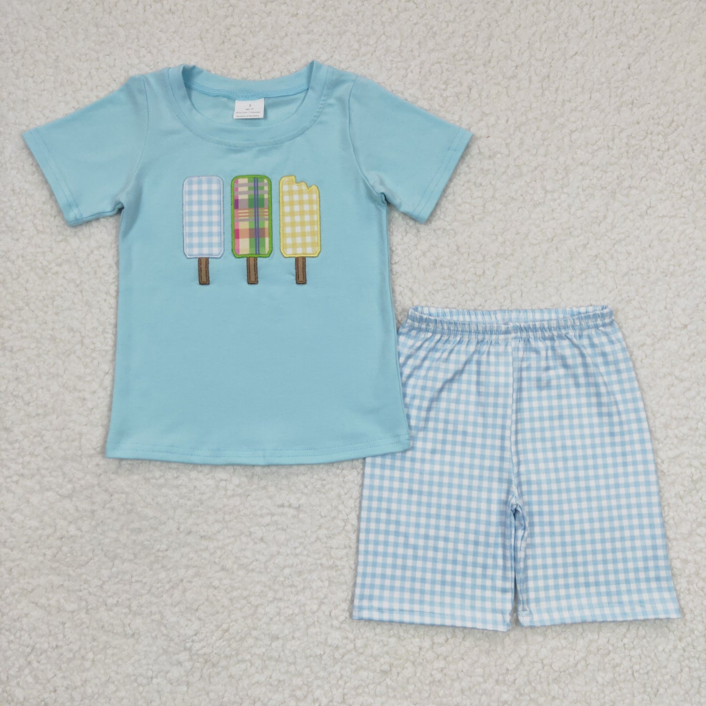 BSSO0129 embroidery popsicle short sleeve shorts boy summer outfit 20230225 RTS