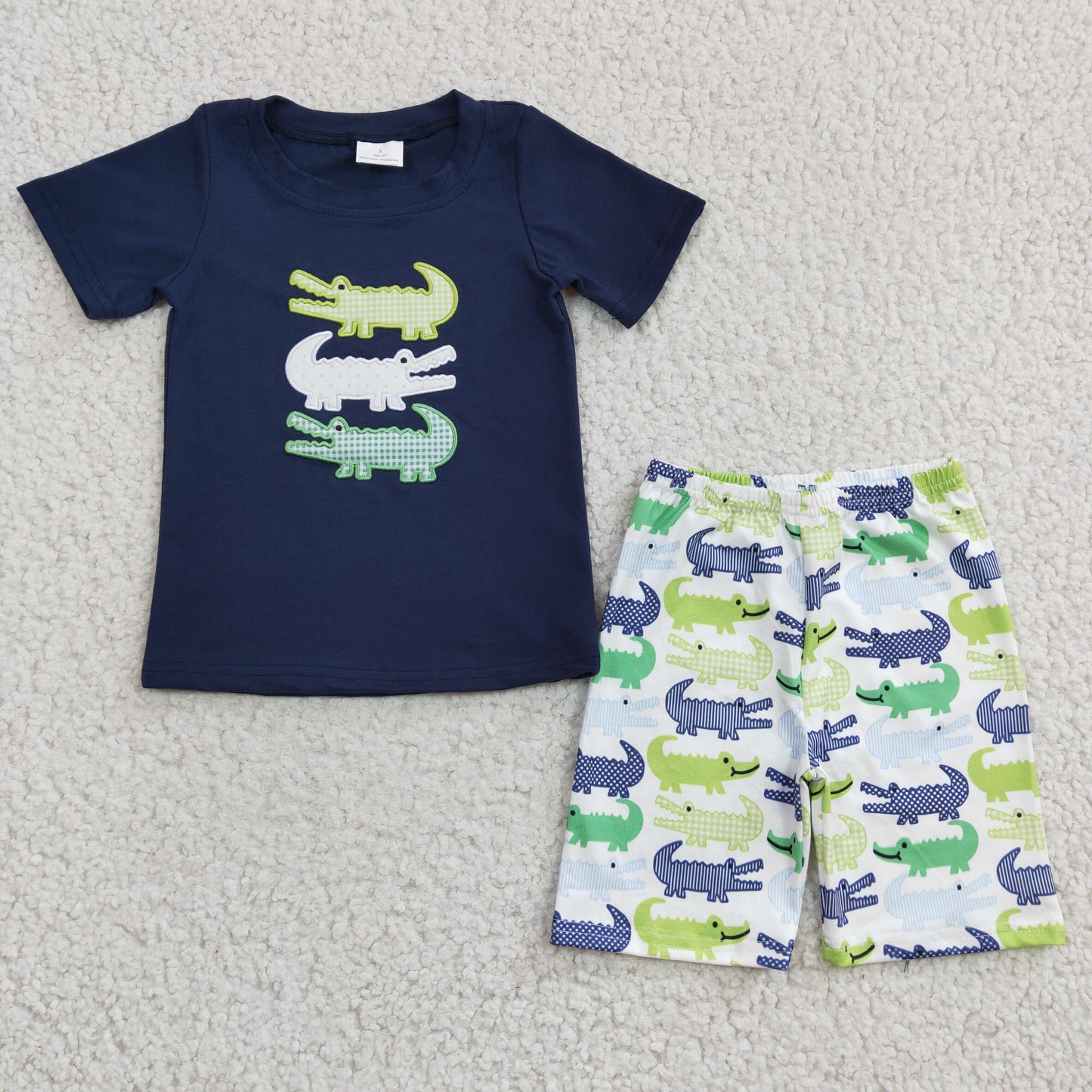 BSSO0132 embroidery dinosaur short sleeve shorts boy summer outfit 20230111 RTS