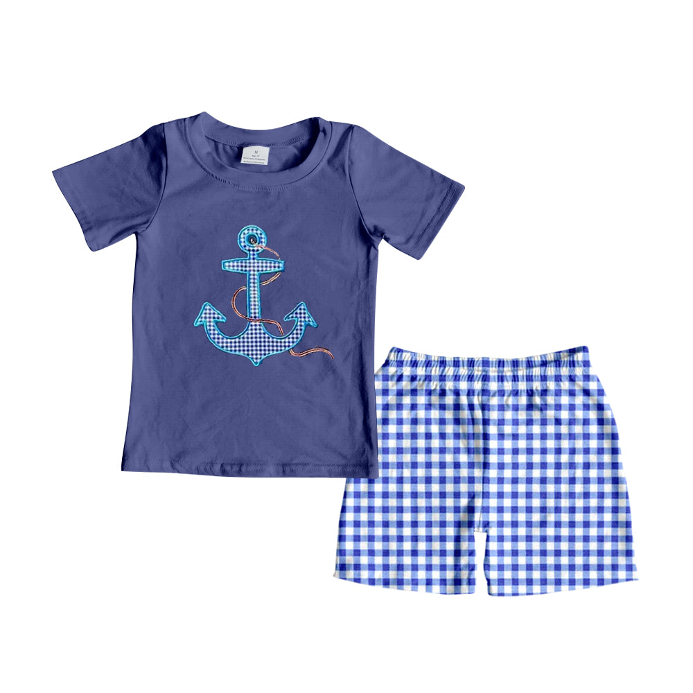 preorder embroidery BSSO0140 short sleeve anchor summer shorts boy outfit 20230104